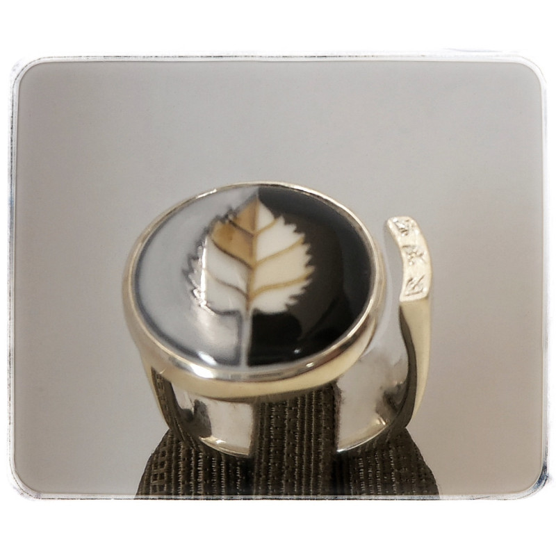 Silber-Ring mit handbemalter Porzelanplatte